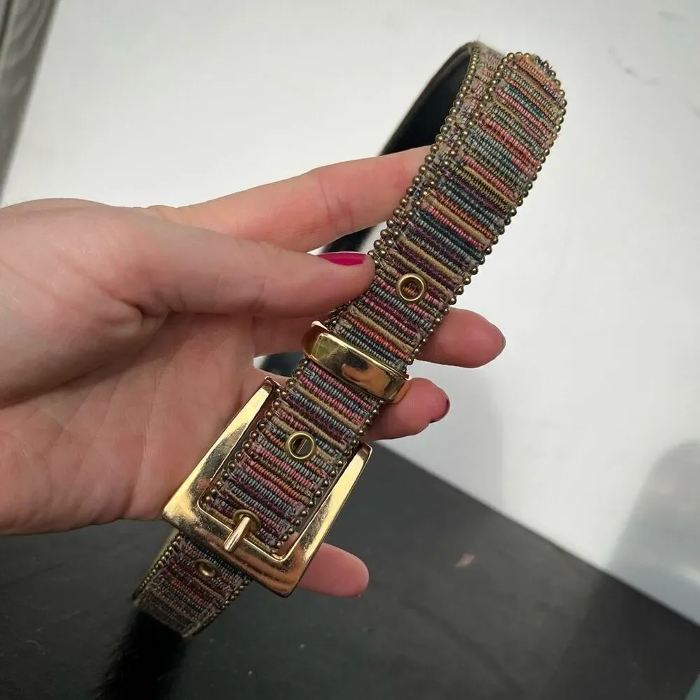 Vintage Woven Stripe Belt Gold Buckle Deadstock 30–34” Size L USA